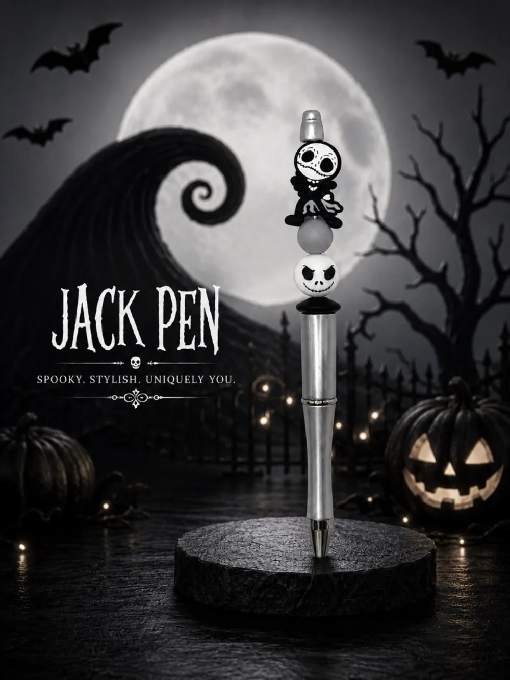 Moonlit Skeleton Handmade Beaded Pen